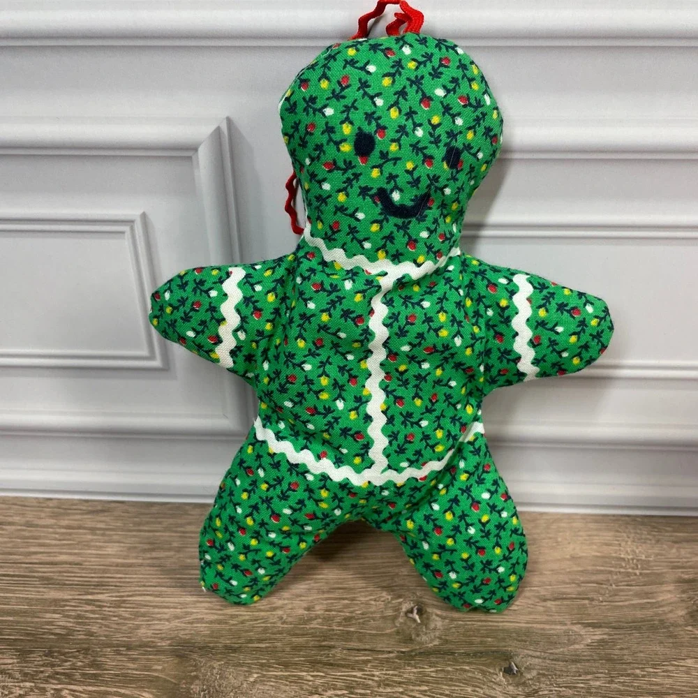 Vtg Handmade Plush Christmas Holiday Gingerbread Man Ornament Dolls Set of 3